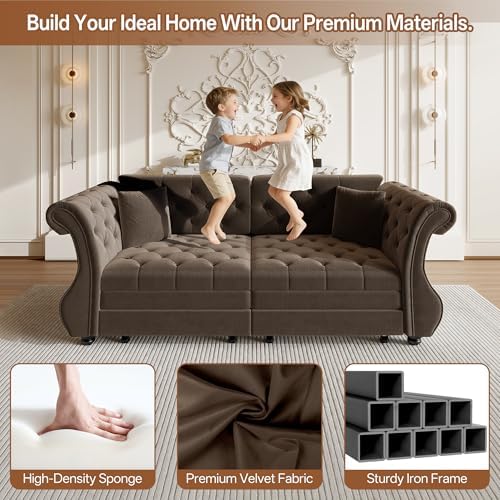 83.8" Velvet Pull-Out Chesterfield Sleeper Sofa Bed - Image 5