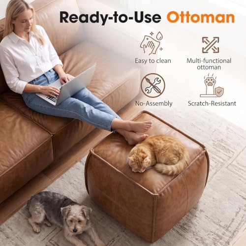 Leather Square Ottoman, Pouf for Living Room - Image 5