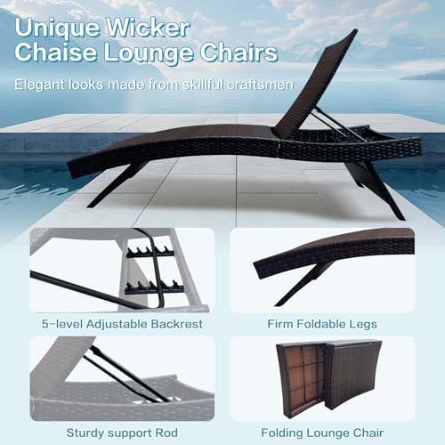 Folding Patio Chaise Lounge, Foldable Long Reclining Patio Seating Chairs - Image 6