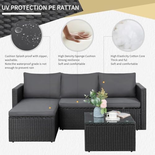 JAMFLY 3-Piece All-Season Wicker Patio Sectional Sofa Set - Image 5