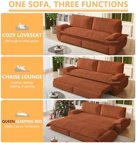 73.2" Sleeper Sofa Bed Queen Size, 3in1 Convertible Corduroy Couch - Image 5