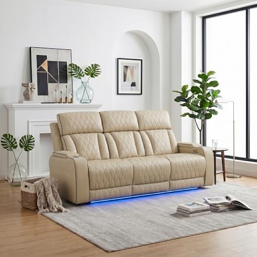 Power Recliner Sofa with LED Lights, Leather Power Reclining Sofa, Living Room by BrisaNube
