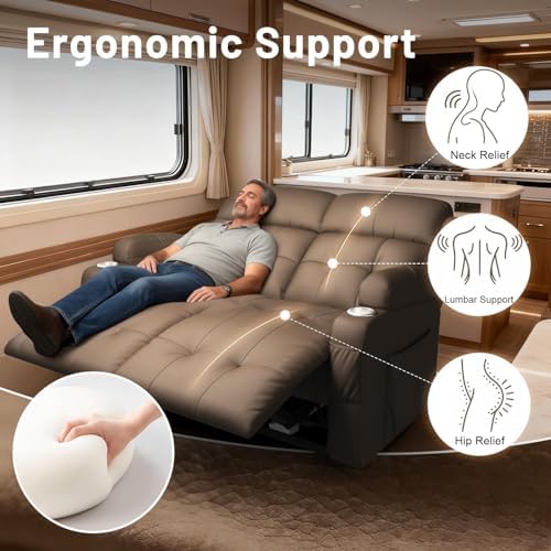 Reclining Loveseat Sofa, RV Loveseats Recliner Sofas Wall Hugger, Double - Image 6