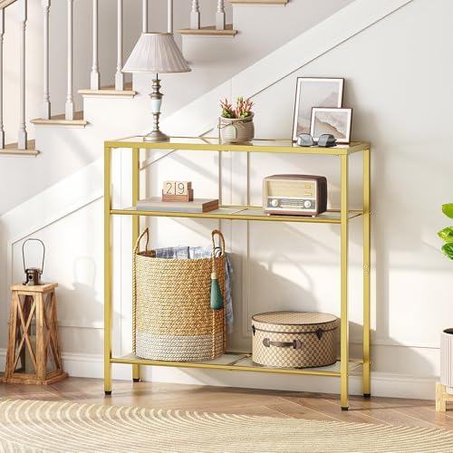 HOOBRO 29.5" Narrow Console Table, 3-Tier Tempered Glass Sofa Table - Image 2
