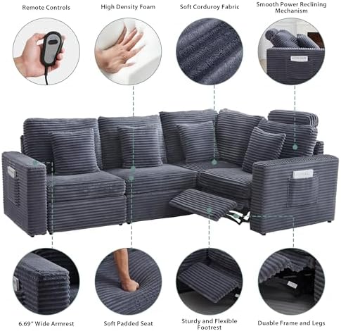 RARZOE Modular Sectional Couch Corner Seat Module, Corduroy Armless Corner Seat - Image 4