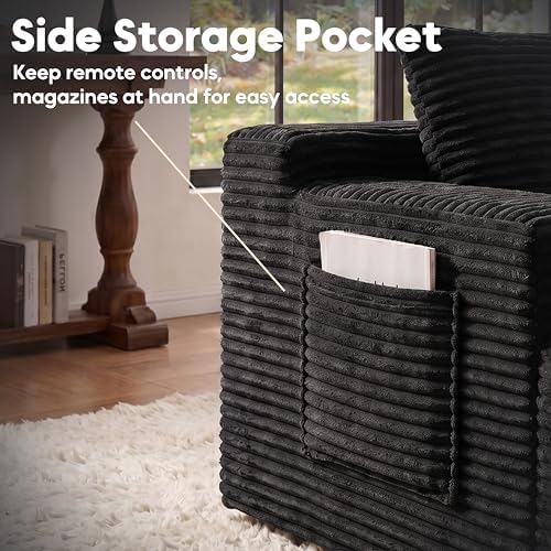 140" U-Shape Corduroy Boneless Couch, Modular Sectional Sofa Black - Image 5