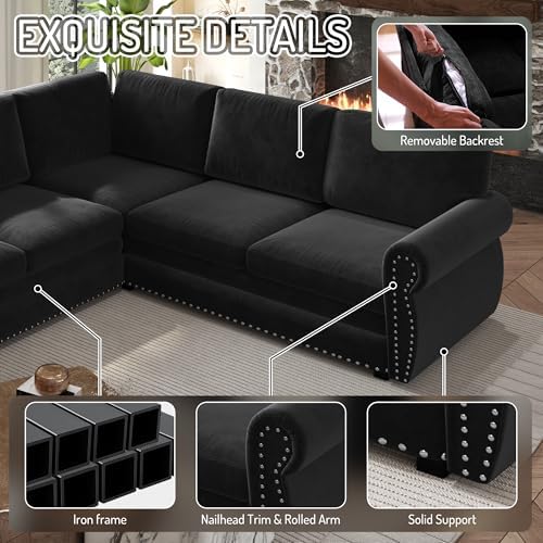 118" Chenille L-Shaped Pull-Out Sectional Chesterfield Sleeper Sofa - Image 4