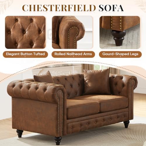 Mid Century Modern Chesterfield Small Loveseat Sofa - Image 4