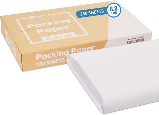 HANA PAPER 30.5" x 17" Large size (250 sheets, 9.5lb) Packing Paper Sheets for Moving, A grade of Newsprint paper for wrapping, storage, shipping. Box packaged. Ideal for wrap dish, glassware.