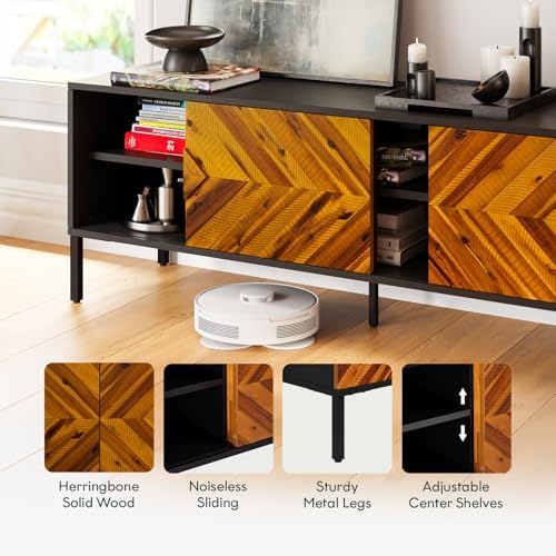 Bme Vivian TV Stand 59" with Herringbone Pattern Doors, Rustic Golden Brown - Image 5