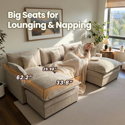108'' U Shaped Cloud Couch, 3-Seater Sofa - Image 5