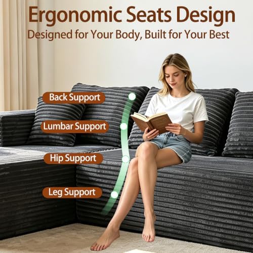 92.5" Boneless Couch, Left Facing Sectional Sofa - Image 5