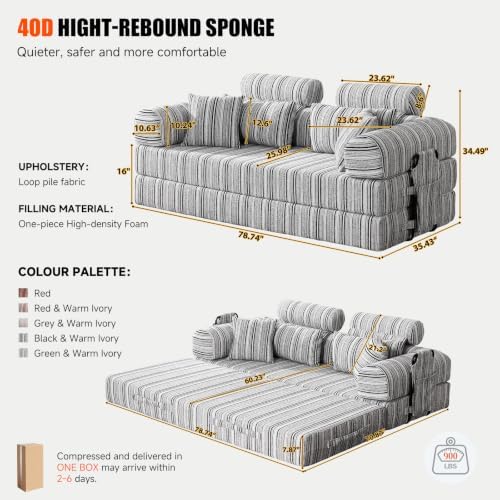 79" Memory Foam Sofa Bed, High Headrest Convertible Futon Boneless Couch - Image 2