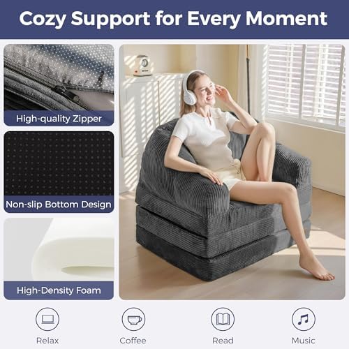 MAXYOYO Folding Sofa Bed with Backrest, Boneless Fold Out Couch with Handle - Image 5