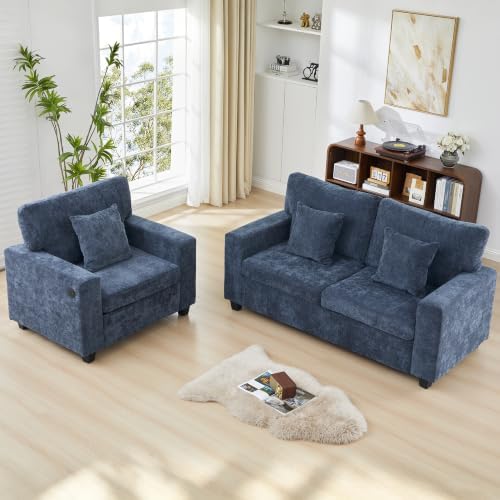 2 Seater Accent Couch with Chair Modern Chenille Sofa Set - Image 6