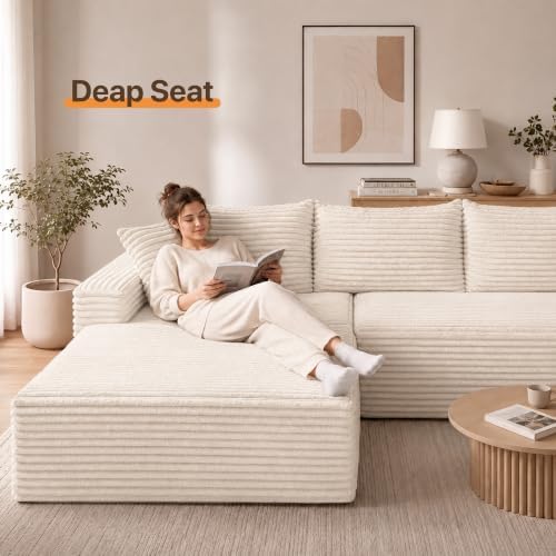 Claiks 104" Boneless Couch, U-Shape Corduroy Sectional Sofa - Image 6