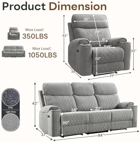 HAOMARKETS 2-Piece Electric Recliner Sofa Set - Image 2