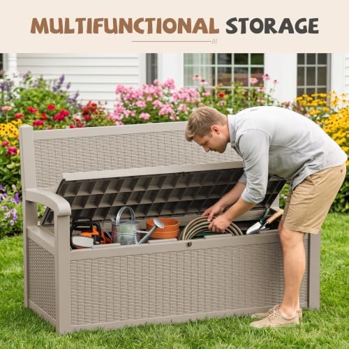 EFU Outdoor Bench Storage Deck BoxWaterproof Wicker - Image 2