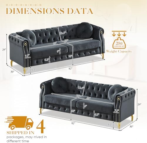 JEEOHEY 2 Pieces Mid Century Modern Chesterfield Sofa Set, Upholstered Button - Image 2