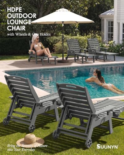 HDPE Outdoor Chaise Lounge Chair Set of 2, 77.8" Extended Length Patio Lounge - Image 4