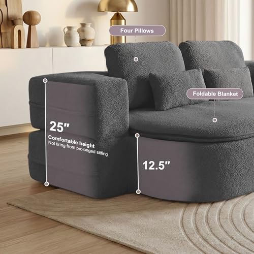 75'' Folding Sofa Bed, Convertible Memory Foam Boneless Couch - Image 4