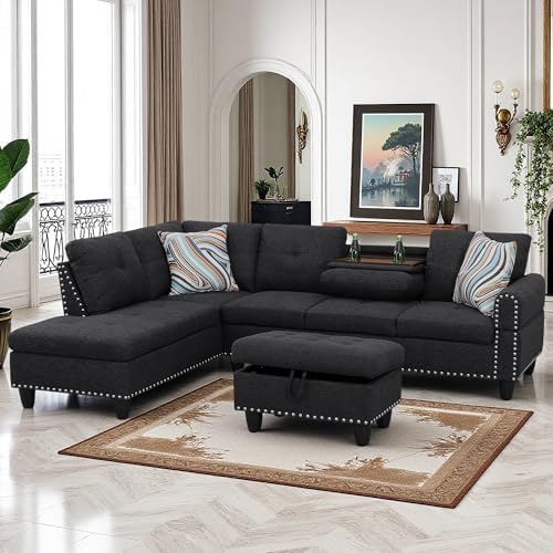 L-Shaped Couch Set, 97.5" L x 69.5" W Sectional Sofas Linen Grey - Image 7