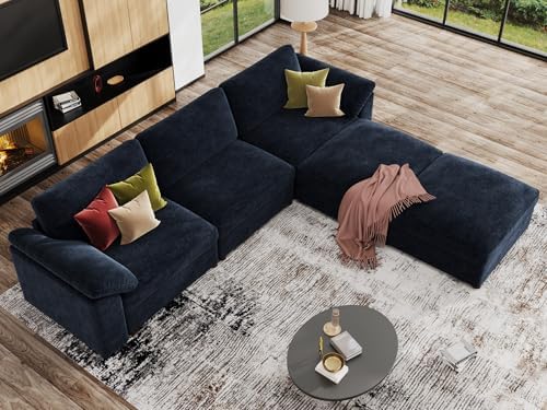 EASE MOOSE Blue Modular Sectional Couch, Oversized Deep Seat L Shape Sectional - Image 5