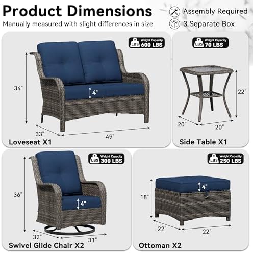 6 Piece Outdoor Wicker Patio Furniture Set, Outdoor Swivel Rocker Patio Chairs - Image 2