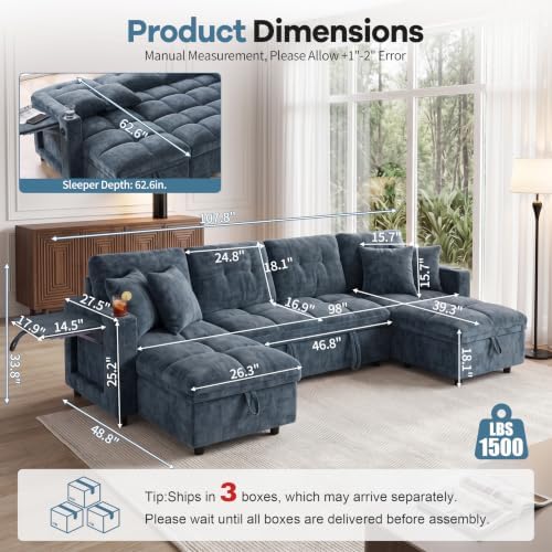 108”Pull Out Sofa Bed, U Shaped Sleeper Sofa - Image 3
