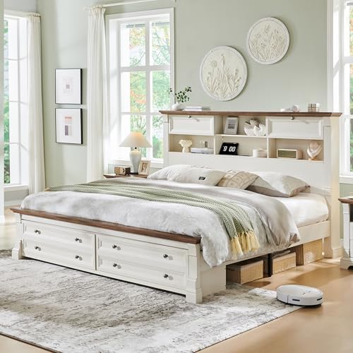 Woon King Size Bed Frame, 2 Drawers & 4 Bookcases On The 54" Tall Headboard - Image 3