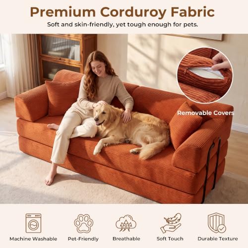79'' Convertible Futon Sofa Bed, High‑Back Boneless Couches - Image 6