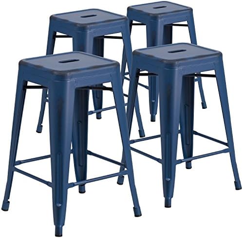 Flash Furniture Kai Commercial Grade 4 Pack 24" High Backless Distressed by FlashFurniture
