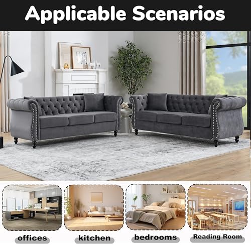 2 Piece Modern Grey Velvet 80" 3-Seater Sofa Sets, Upholstered Tufted Backrests - Image 7