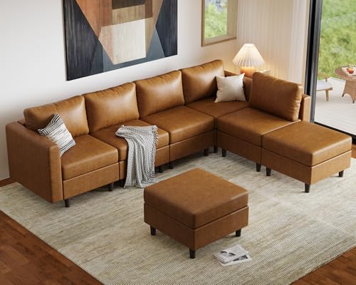 ABCASA Faux Leather Sectional, Modular Sectional Sofa by ABCASA