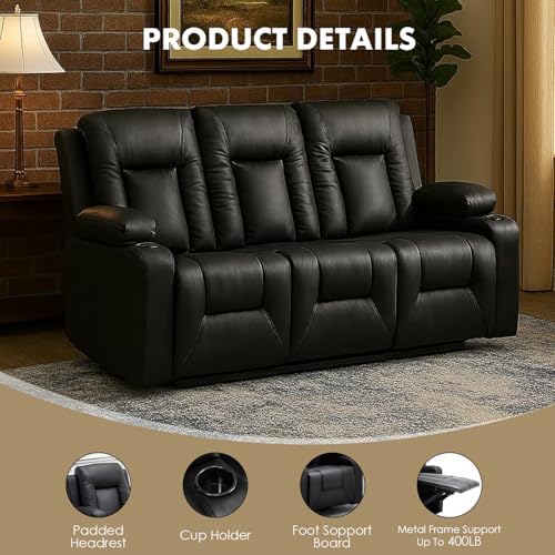LUCKLIFE Faux Leather Recliner Sofa Set, Manual Living Room Furniture Sets - Image 6