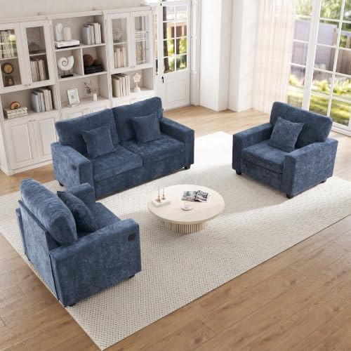 Loveseat Sofa with 2 Accent Sofa Chairs Chenille Couch Set by MAHYIZYI-SimpleFashionable