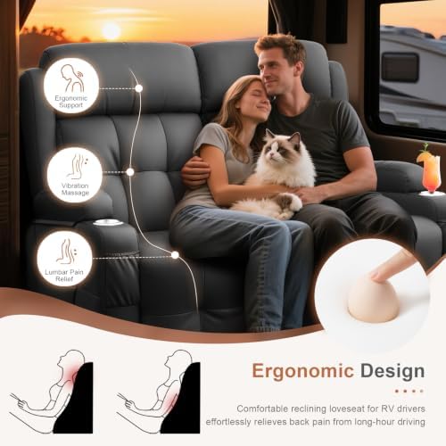 RV Loveseat Recliner Sofa, Wall Hugger Reclining RV Couch - Image 3