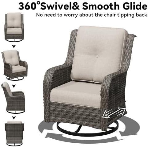 5 Piece Outdoor Wicker Patio Furniture Set, Outdoor Swivel Rocker Patio Chairs - Image 4