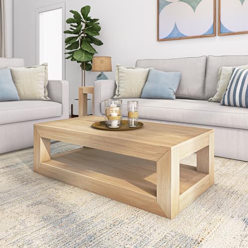 Plank+Beam Modern Coffee Table, Rectangular, 48 Inch, Blonde Wirebrush by PlankBeam