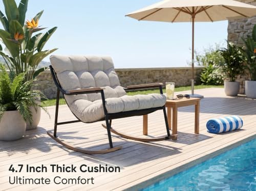 Papasan Rocking Chair with Armrest Outdoor Indoor, Heavy Duty Metal Outdoor - Image 3
