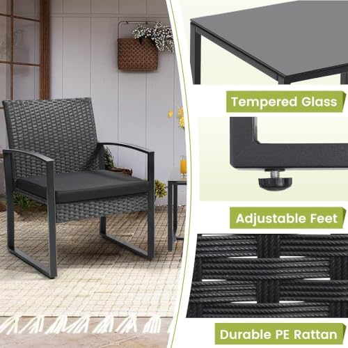 Murago 3-Piece Wicker Patio Bistro Set, Outdoor Conversation Set - Image 4