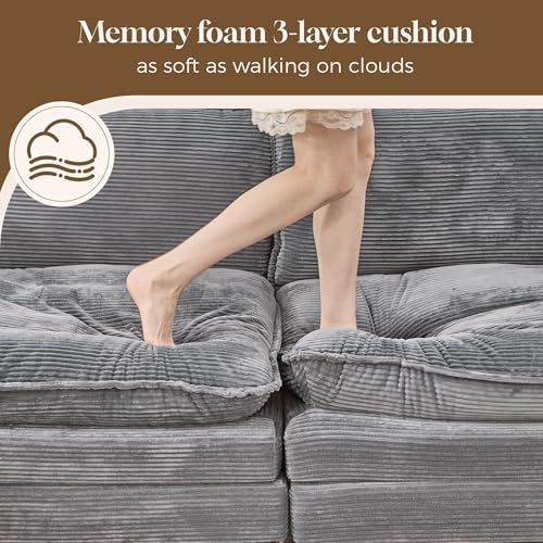 Corduroy Cloud Couch Modular Sectional Sofa, Oversized Deep Seat Modern - Image 4