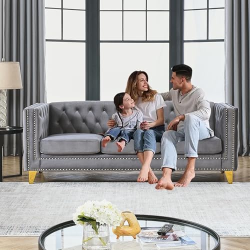 2 Piece 81" 3-Seater + 58" Loveseat Velvet Sofa Set, Buttons Tufted and Square - Image 7