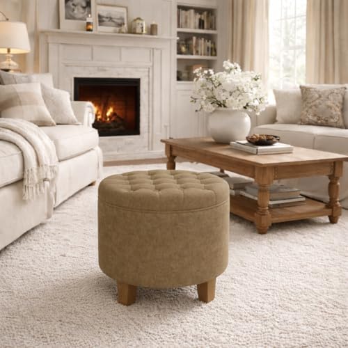 HomePop 19" Velvet Button Tufted Round Storage Ottoman - Image 4