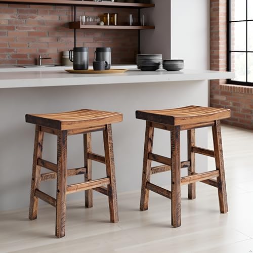 Alaterre Durango Solid Wood Rustic Bar Stool Set of 2 - Image 2