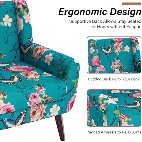 Accent Chair, Upholstered Armchair in Linen, Pattern Blue - Image 5