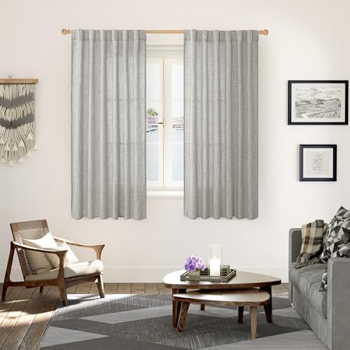 Dark Grey Linen Semi Sheer Curtains 52X63 Inch Length - Image 2