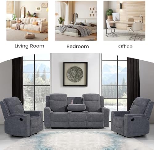 Betsy Furniture Soft Microfiber Manual Reclining Sofa Set, Sofa w/Dropdown Table - Image 7
