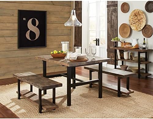 Reclaimed Wood Bench with Shelf Brown Solid Farmhouse Rustic Metal Natural - Image 5