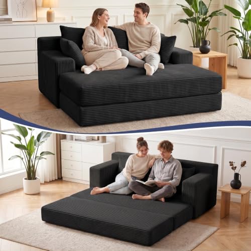 Convertible Sofa Bed with Ottoman, Small Boneless Loveseat Couch by Cidludto
